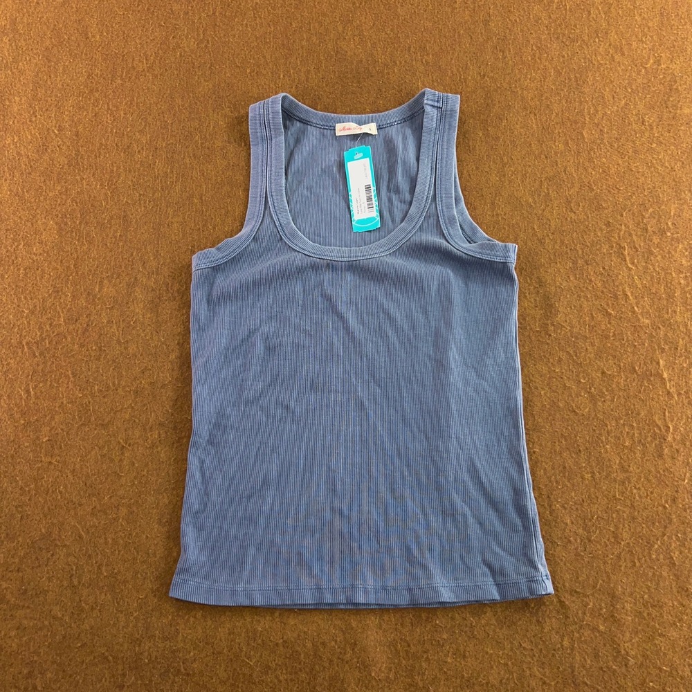 Marine Layer Womens Small Blue Ribbed Cotton Blend Scoop Neck Tank Top NWT